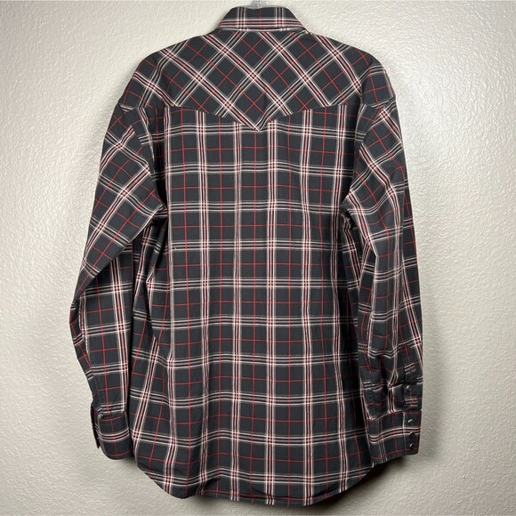 Stetson Sz Mens L Long-Sleeve Western Shirt Snap Closure Gray Red Cowboy Logo - Picture 3 of 14